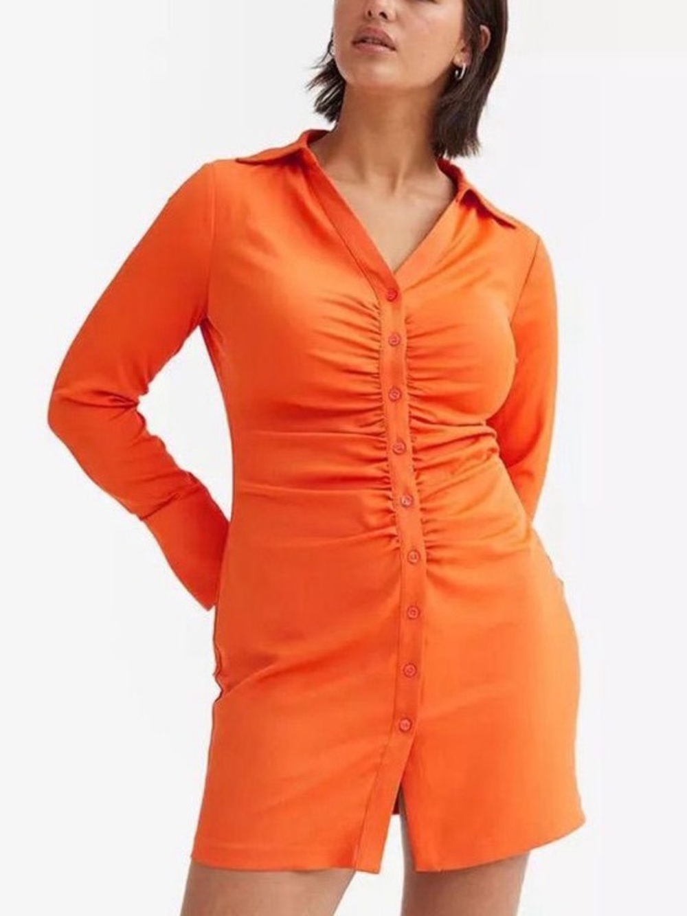 H&M Orange Button-Front Shirt Dress